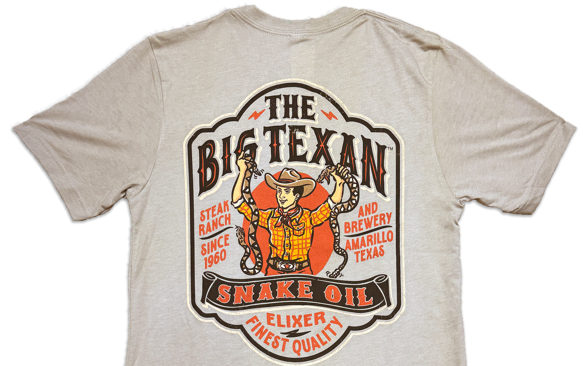 Vaquera ビッグTシャツ Big_Texan_Snake_oil_close_up_1