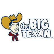 Logo of 'the Big Texan' with a cartoon cowboy character and the name 'The Big Texan' with a TM 